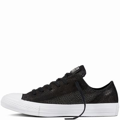 Converse Chuck Taylor All Star Nubuck Tipped Metallic Low Tops Womens - Black/Silver/White Shoes (447WTQVA)